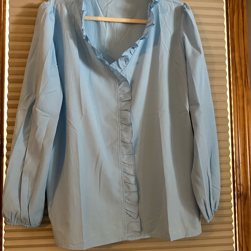 Women's Blue Ruffle Blouse